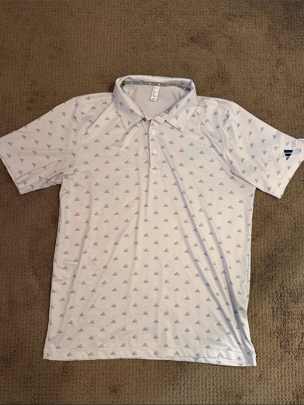 adidas Men's White Polo with Small Blue Triangle Print